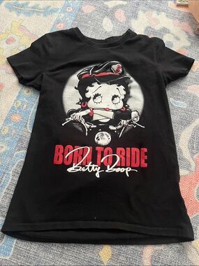Betty Boop 'Born to Ride' Graphic Baby Tee - Black & Reducing